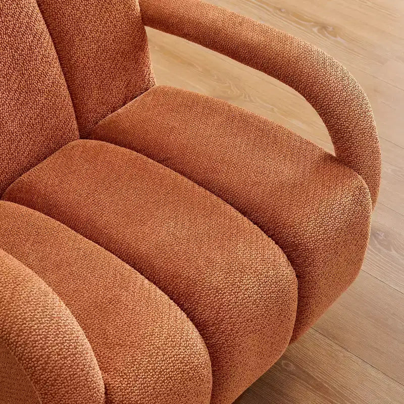 Poltrona girevole d'accento, poltrona moderna in tessuto imbottita con base in legno massello