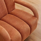 Poltrona girevole d'accento, poltrona moderna in tessuto imbottita con base in legno massello