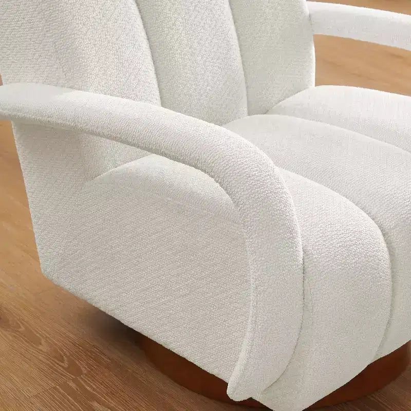 Poltrona girevole d'accento, poltrona moderna in tessuto imbottita con base in legno massello