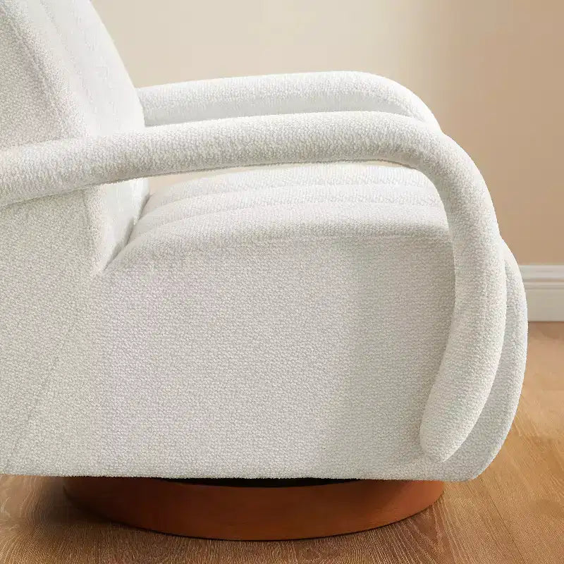 Poltrona girevole d'accento, poltrona moderna in tessuto imbottita con base in legno massello