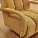 Poltrona girevole d'accento, poltrona moderna in tessuto imbottita con base in legno massello