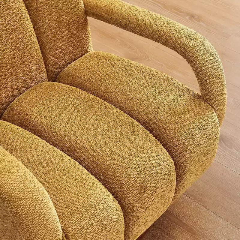 Poltrona girevole d'accento, poltrona moderna in tessuto imbottita con base in legno massello