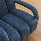 Poltrona girevole d'accento, poltrona moderna in tessuto imbottita con base in legno massello