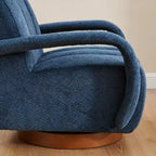 Poltrona girevole d'accento, poltrona moderna in tessuto imbottita con base in legno massello