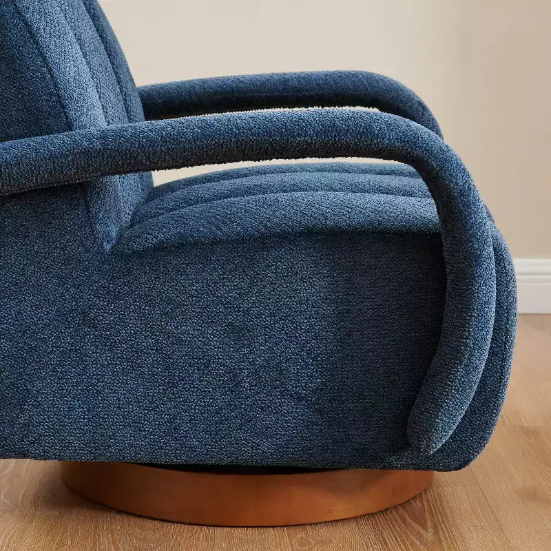 Poltrona girevole d'accento, poltrona moderna in tessuto imbottita con base in legno massello
