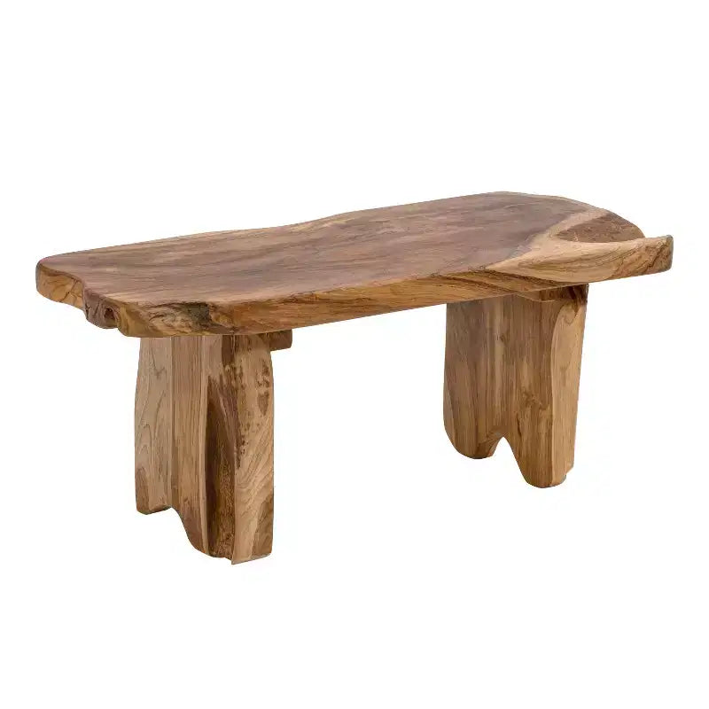 Panca da ingresso da 89,9 cm in legno massello di teak rustico minimalista fatta a mano con bordo vivo