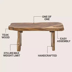 Panca da ingresso da 89,9 cm in legno massello di teak rustico minimalista fatta a mano con bordo vivo