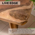Panca da ingresso da 89,9 cm in legno massello di teak rustico minimalista fatta a mano con bordo vivo