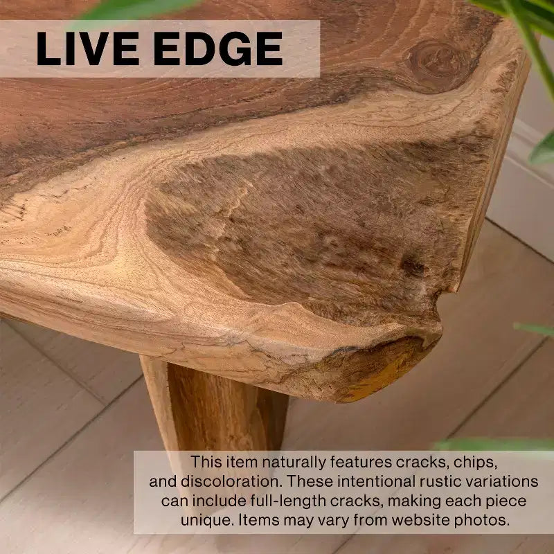 Panca da ingresso da 89,9 cm in legno massello di teak rustico minimalista fatta a mano con bordo vivo