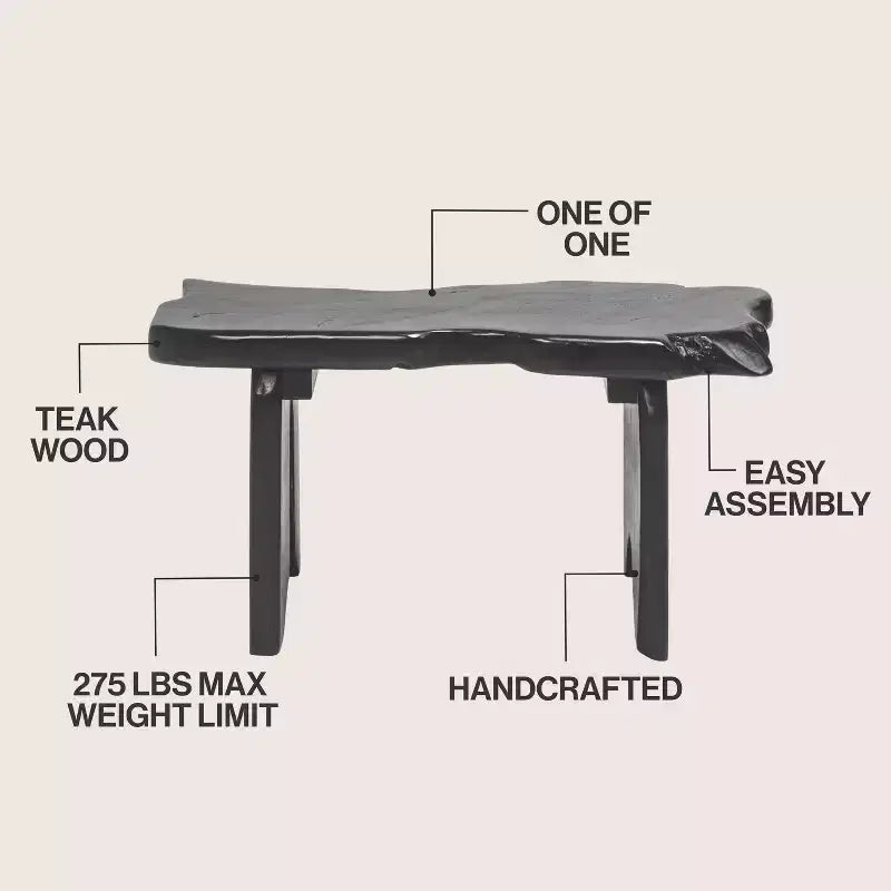 Panca da ingresso da 89,9 cm in legno massello di teak rustico minimalista fatta a mano con bordo vivo