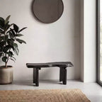 Panca da ingresso da 89,9 cm in legno massello di teak rustico minimalista fatta a mano con bordo vivo