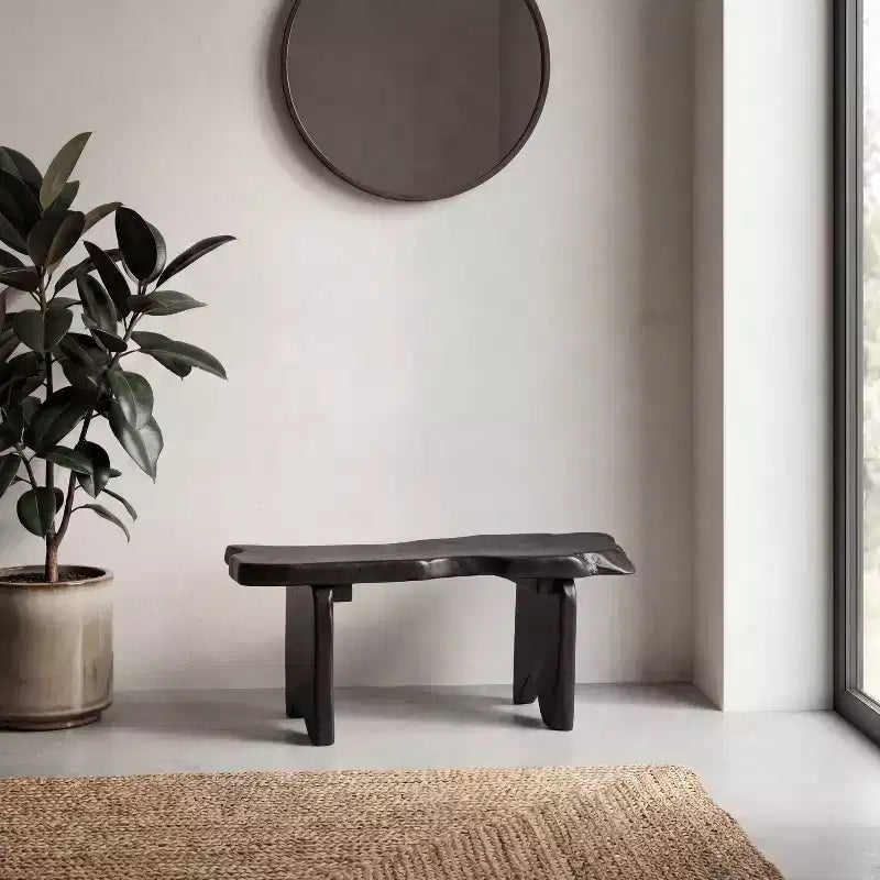 Panca da ingresso da 89,9 cm in legno massello di teak rustico minimalista fatta a mano con bordo vivo