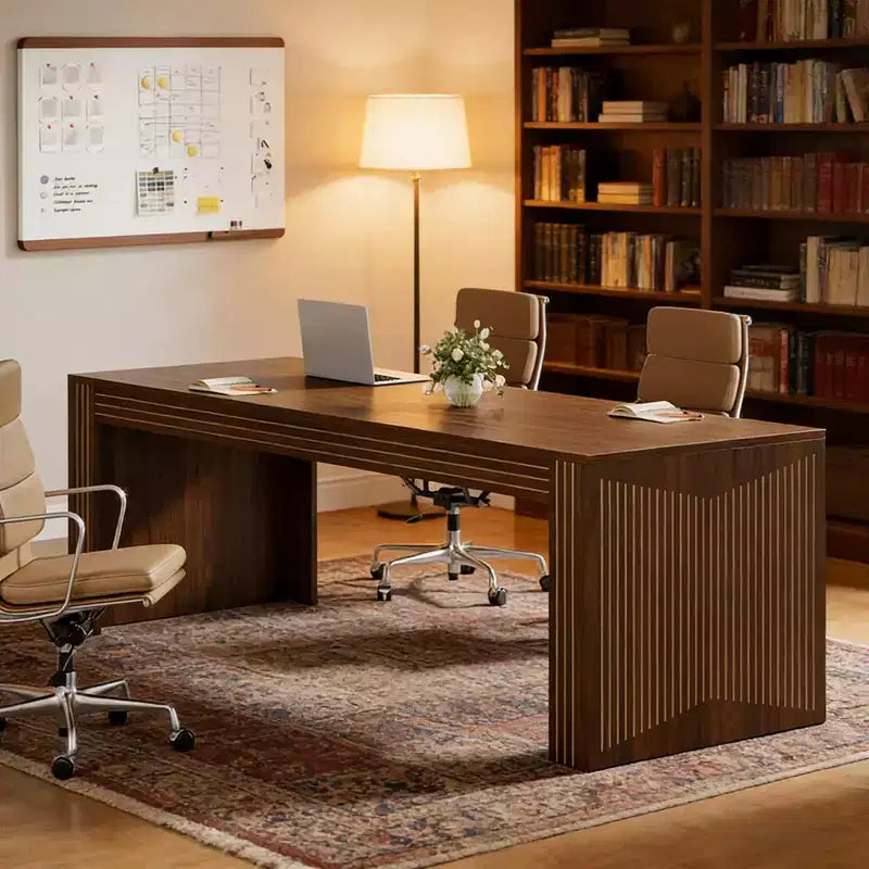 Scrivania direzionale Cinder in legno massello rustico, scrivania per ufficio in stile industriale