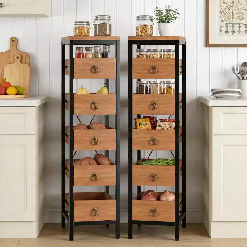 Scaffale portaoggetti da cucina a 5 ripiani stretto con cestelli estraibili, organizer multiuso salvaspazio per frutta, verdura, snack, soggiorno, bagno