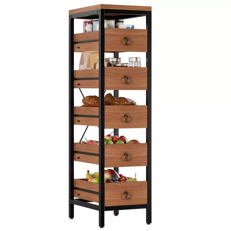 Scaffale portaoggetti da cucina a 5 ripiani stretto con cestelli estraibili, organizer multiuso salvaspazio per frutta, verdura, snack, soggiorno, bagno