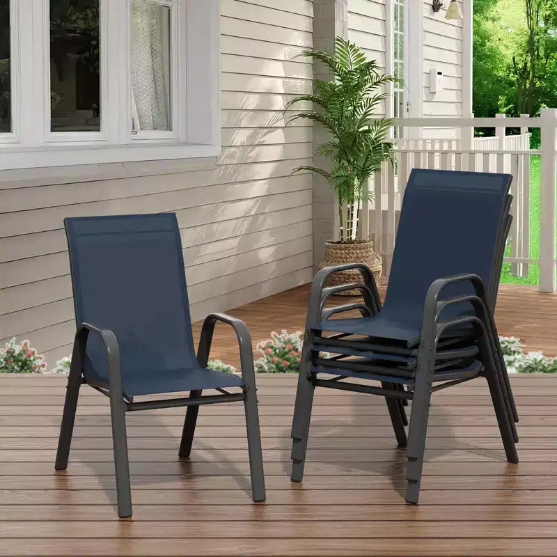 Sedie impilabili salvaspazio per esterni, sedie da pranzo da esterno con schienale alto resistenti alle intemperie, telaio in metallo, per giardino, cortile