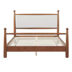 Struttura letto a piattaforma Queen/King con testiera imbottita e struttura in pioppo massiccio, Beige e Noce