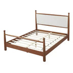 Struttura letto a piattaforma Queen/King con testiera imbottita e struttura in pioppo massiccio, Beige e Noce