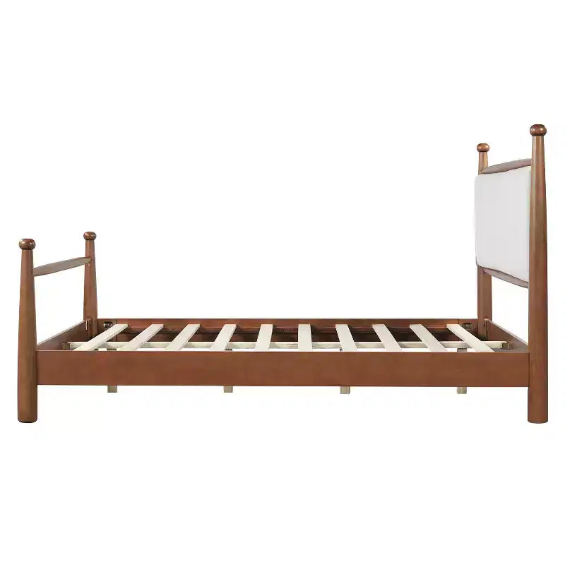 Struttura letto a piattaforma Queen/King con testiera imbottita e struttura in pioppo massiccio, Beige e Noce