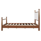 Struttura letto a piattaforma Queen/King con testiera imbottita e struttura in pioppo massiccio, Beige e Noce