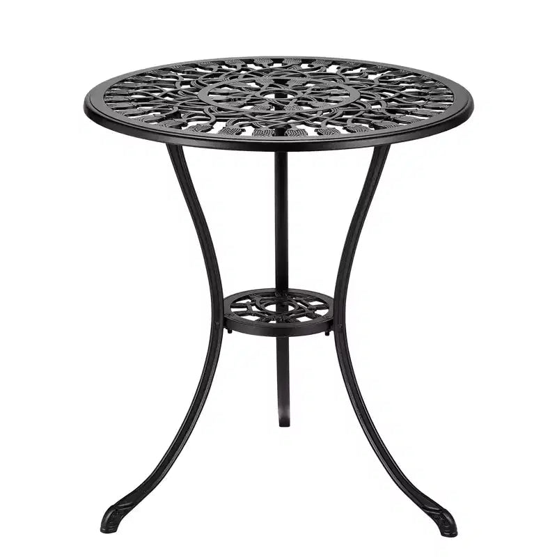 Round Patio Bistro Table, Weather-Resistant Cast Aluminum Outdoor Garden Stool, Antique Floral Design, for Backyard, Garden