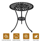 Tavolino Tondo da Bistrò per Patio, Sgabello da Giardino Esterno in Alluminio Fuso Resistente alle Intemperie, Design Floreale Anticato, per Cortile, Giardino