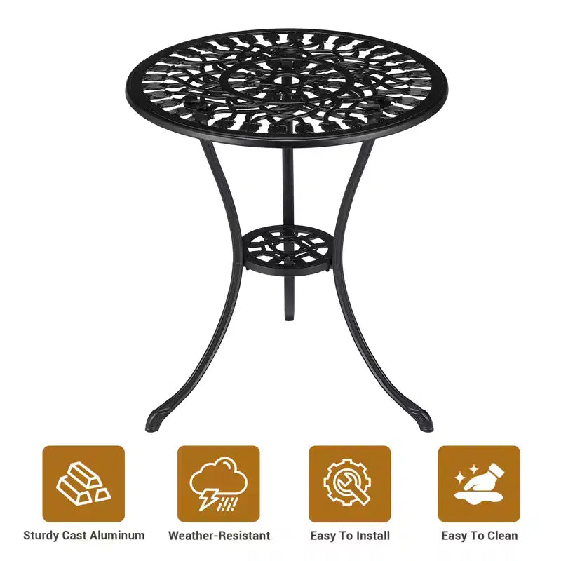 Tavolino Tondo da Bistrò per Patio, Sgabello da Giardino Esterno in Alluminio Fuso Resistente alle Intemperie, Design Floreale Anticato, per Cortile, Giardino