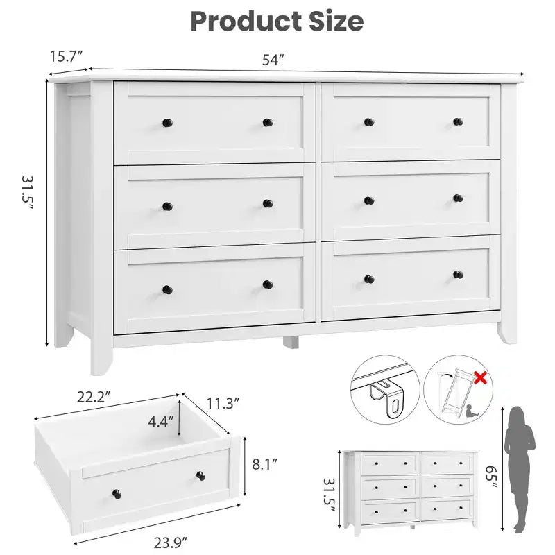 Cassettiera a 6 cassetti per camera da letto, comò in legno da 54 pollici con maniglie in metallo, organizer per vestiti, mobile TV per ingresso, camera da letto