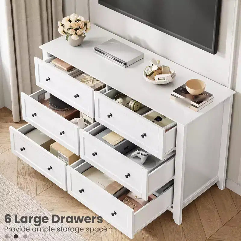 Cassettiera a 6 cassetti per camera da letto, comò in legno da 54 pollici con maniglie in metallo, organizer per vestiti, mobile TV per ingresso, camera da letto