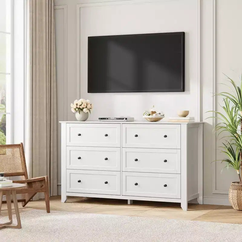 Cassettiera a 6 cassetti per camera da letto, comò in legno da 54 pollici con maniglie in metallo, organizer per vestiti, mobile TV per ingresso, camera da letto