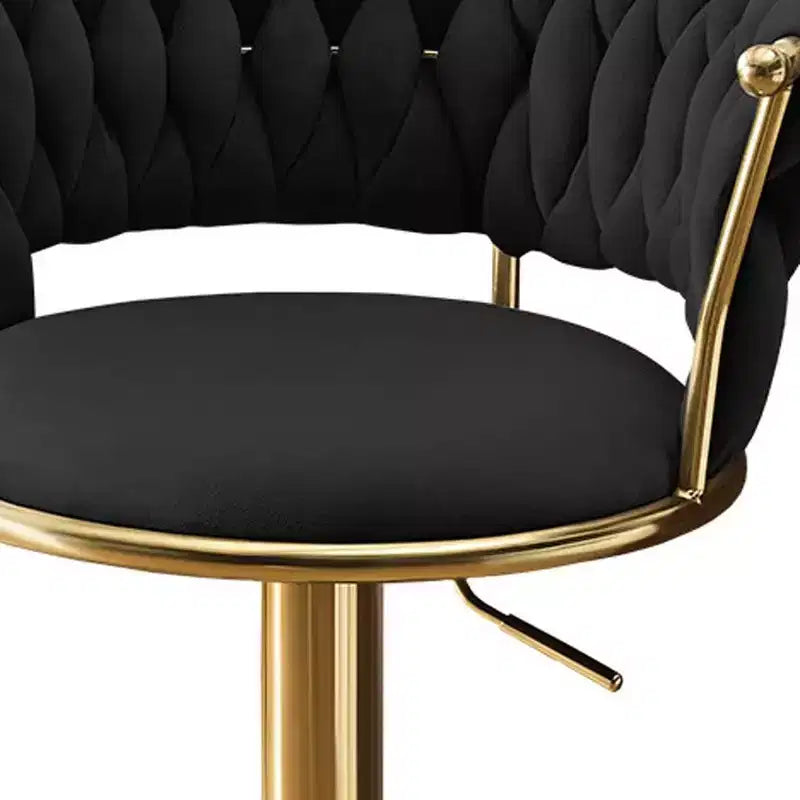 Set di 2 sgabelli da bar girevoli in velluto nero e oro, altezza regolabile, schienale basso
