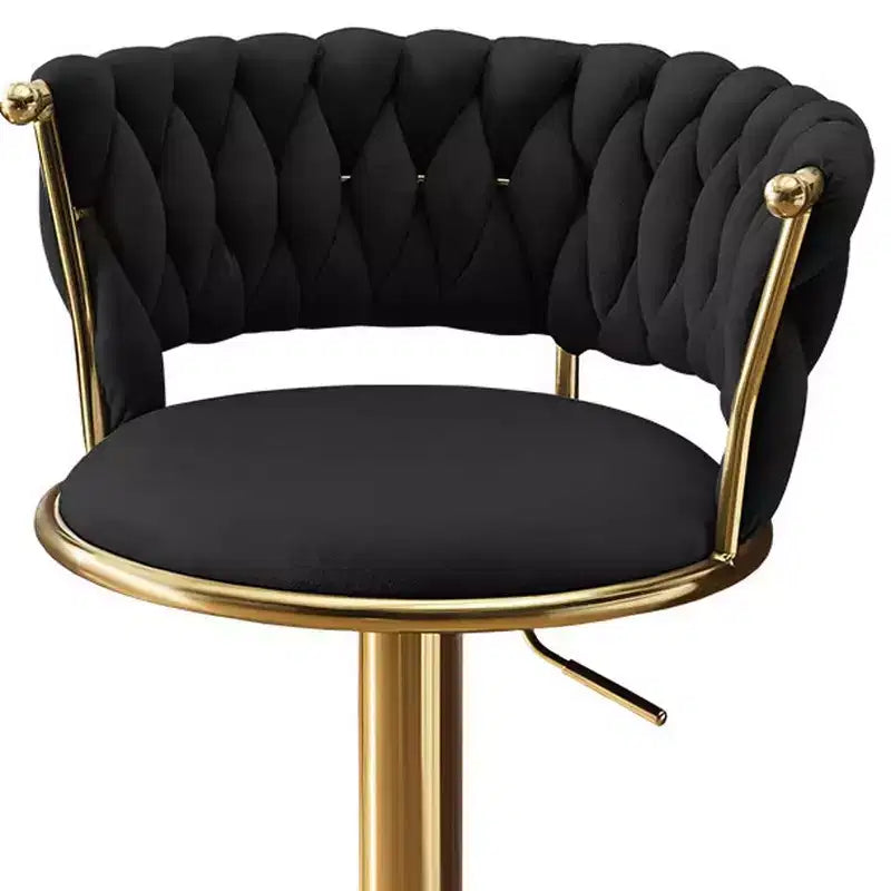 Set di 2 sgabelli da bar girevoli in velluto nero e oro, altezza regolabile, schienale basso